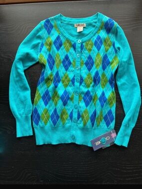 Brand New Cherokee Blue and Green Argyle Cardigan